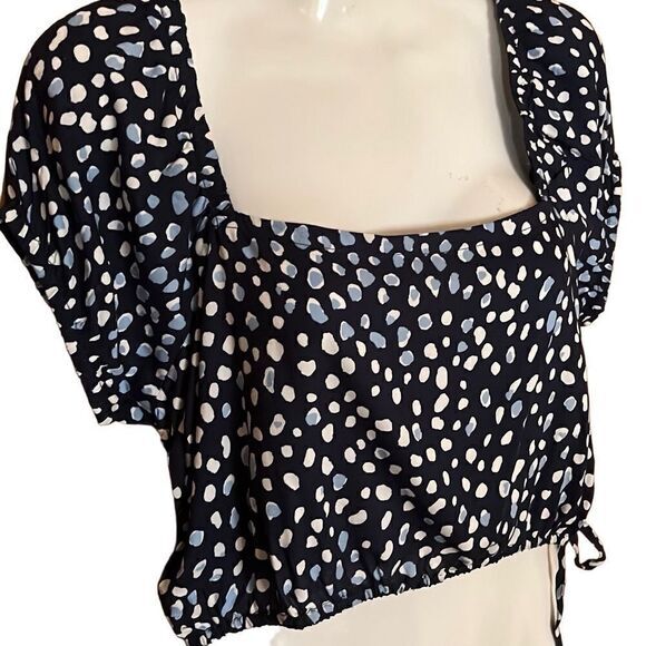 Roxy Dear Amor Crop Top Peasant Size Medium Mood Indigo Wild‎ Dots Side Ties NWT - Picture 7 of 12